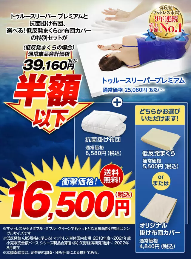 トゥルースリーパー プレミアケア セミダブルサイズ カバー付き低反発