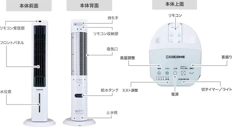 COCCHIE ココヒエ タワーファン 水タンク式 公式】ここひえ タワーT3（タワー型クーラー）｜ショップジャパン