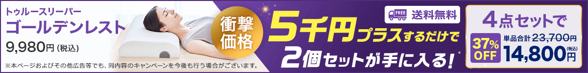 トゥルースリーパー ゴールデンレスト 9,980円（税込） 衝撃価格 5千円プラスするだけで2個セットが手に入る！ 4点セットで37％OFF 単品合計23,700円から14,800円