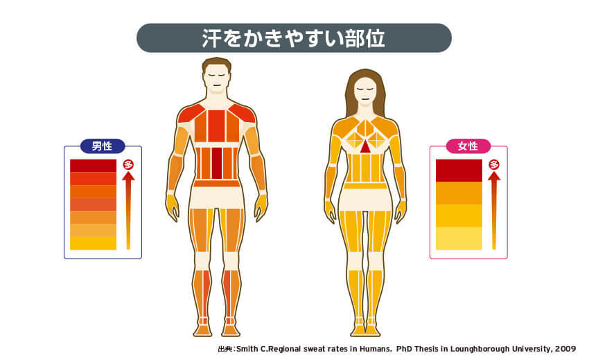 汗をかきやすい部位