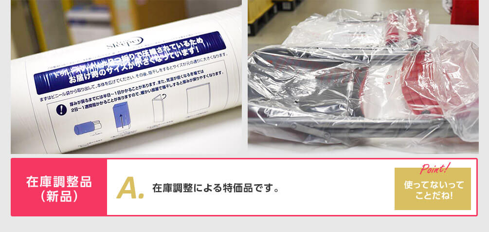 在庫調整品(新品) A.在庫調整による特価品です。 Point! 使ってないってことだね!