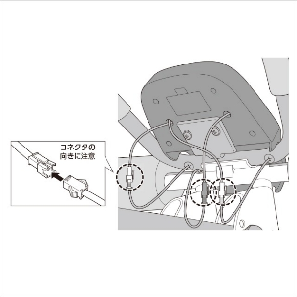 各コネクタを接続します。(3箇所)(1)|アブクラッシャー(腹筋マシン)の組み立て方