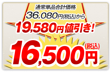 通常単品合計価格36,080円（税込）から19,580円値引き！16,500円（税込）