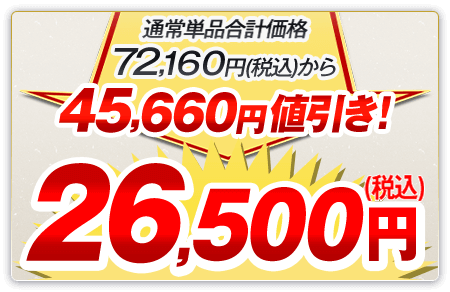 通常単品合計価格72,160円（税込）から45,660円値引き！26,500円（税込）