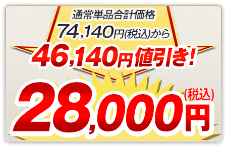 通常単品合計価格74,140円（税込）から46,140円値引き！28,000円（税込）