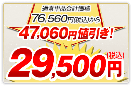 通常単品合計価格76,560円（税込）から47,060円値引き！29,500円（税込）