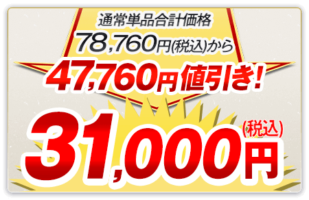 通常単品合計価格78,760円（税込）から47,760円値引き！31,000円（税込）