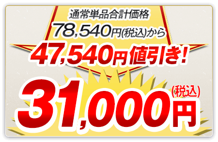 通常単品合計価格78,540円（税込）から47,540円値引き！31,000円（税込）