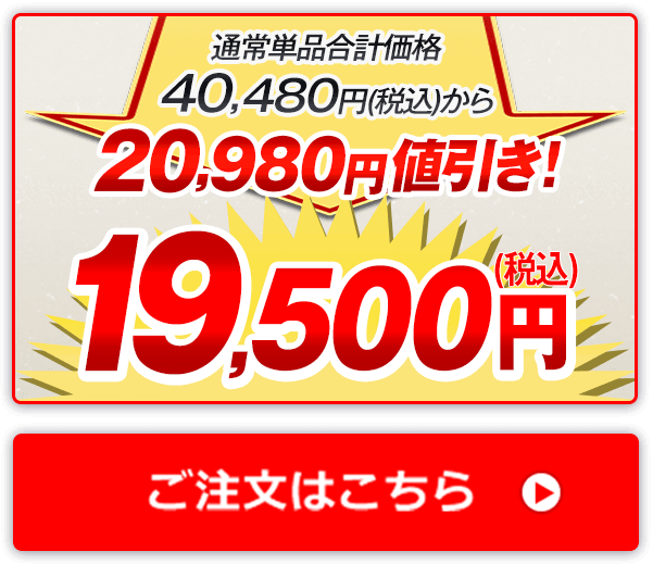 通常単品合計価格40,480円（税込）から20,980円値引き！19,500円（税込） ご注文はこちら