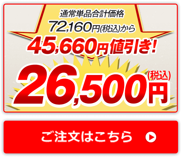 通常単品合計価格72,160円（税込）から45,660円値引き！26,500円（税込） ご注文はこちら
