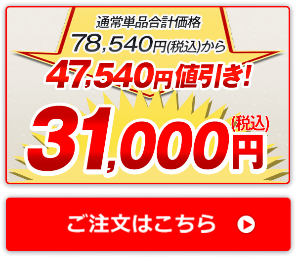 通常単品合計価格78,540円（税込）から47,540円値引き！31,000円（税込） ご注文はこちら