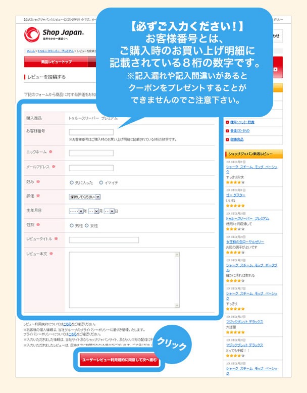 必須項目とレビューをご記入いただき、投稿してください