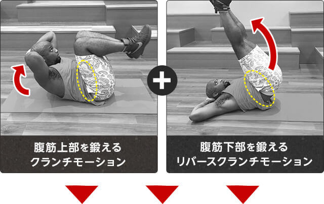 腹筋上部を鍛えるクランチモーション 腹筋株を鍛えるリバースクランチモーション