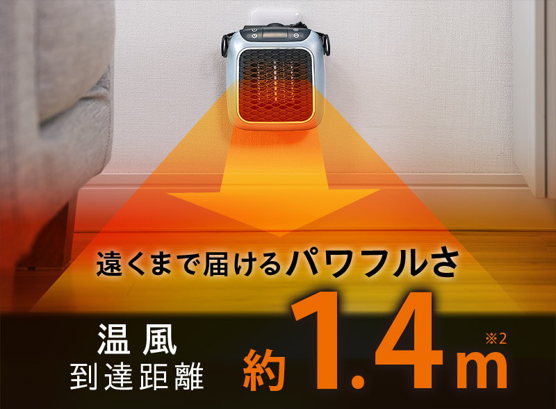 遠くまで届けるパワフルさ 温風到達距離約1.4m※2