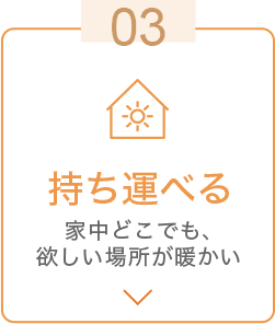 03 持ち運べる 家中どこでも、欲しい場所が暖かい