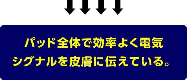 パッド全体で効率よく電気 シグナルを皮膚に伝えている。