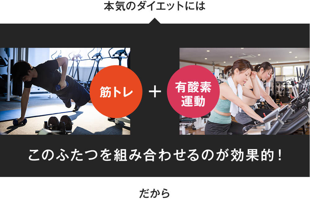 本気のダイエットには 筋トレ+有酸素運動 このふたつを組み合わせるのが効果的! だから