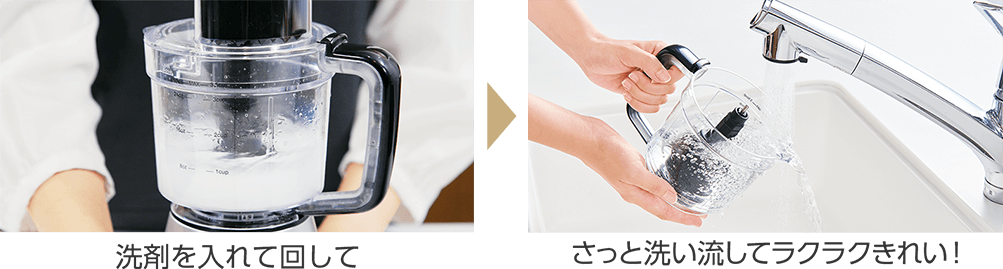 洗剤を入れて回して さっと洗い流してラクラクきれい!