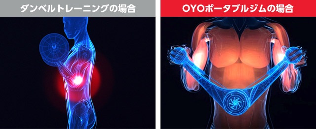ダンベルトレーニングの場合 OYOポータブルジムの場合
