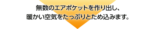 無数のエアポケットを作り出し、暖かい空気をたっぷりとため込みます。