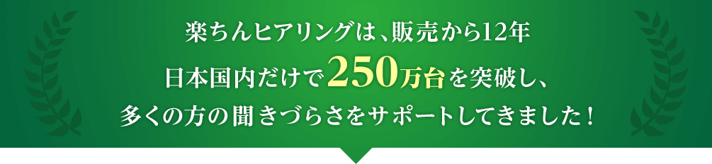 楽ちんヒアリングは、販売から12年 日本国内だけで250万台を突破し、多くの方の聞きづらさをサポートしてきました!