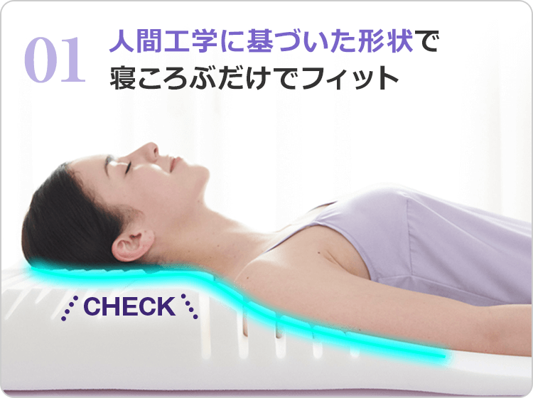 01 人間工学に基づいた形状で寝ころぶだけでフィット CHECK