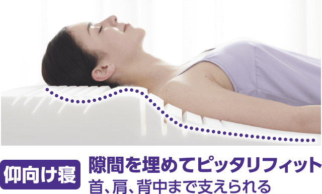 仰向け寝 隙間を埋めてピッタリフィット 首、肩、背中まで支えられる