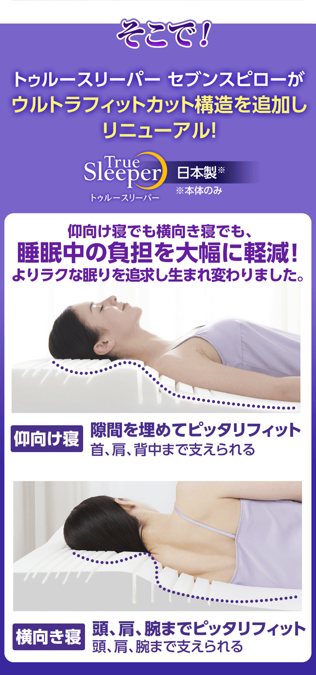 そこで!トゥルースリーパー セブンスピローがウルトラフィットカット構造を追加しリニューアル!