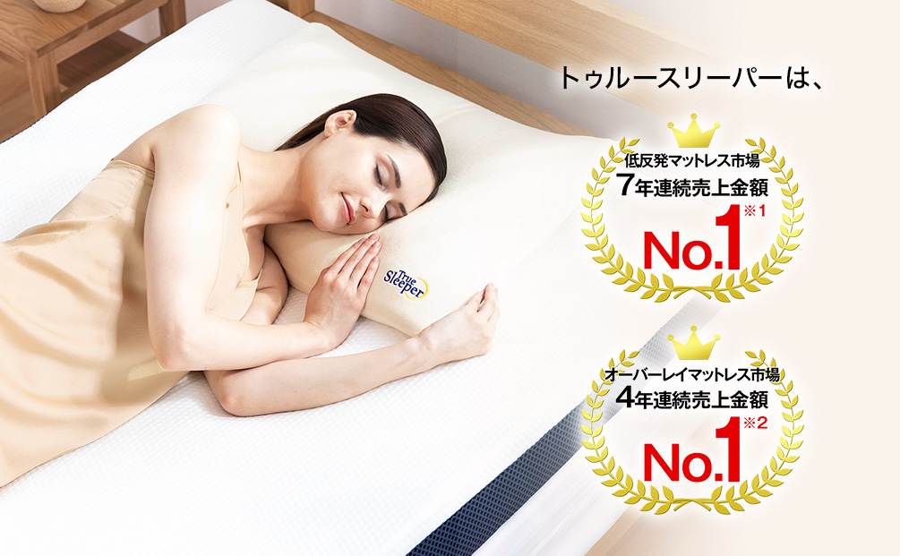 低反発マットレス市場7年連続売上金額No.1※1 オーバーレイマットレス市場4年連続売上金額No.1※2