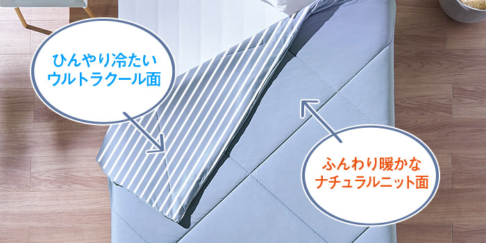 ひんやり冷たいウルトラクール面 ふんわり暖かなナチュラルニット面