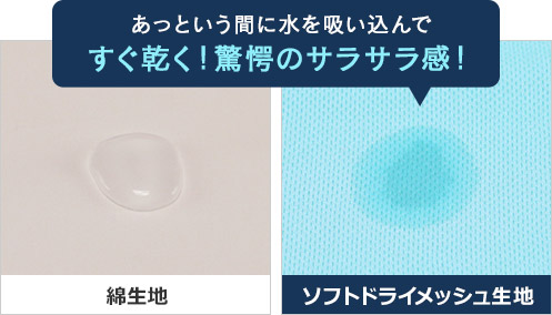 あっという間に水を吸い込んですぐ乾く!驚愕のサラサラ感! 綿生地 ソフトドライメッシュ生地
