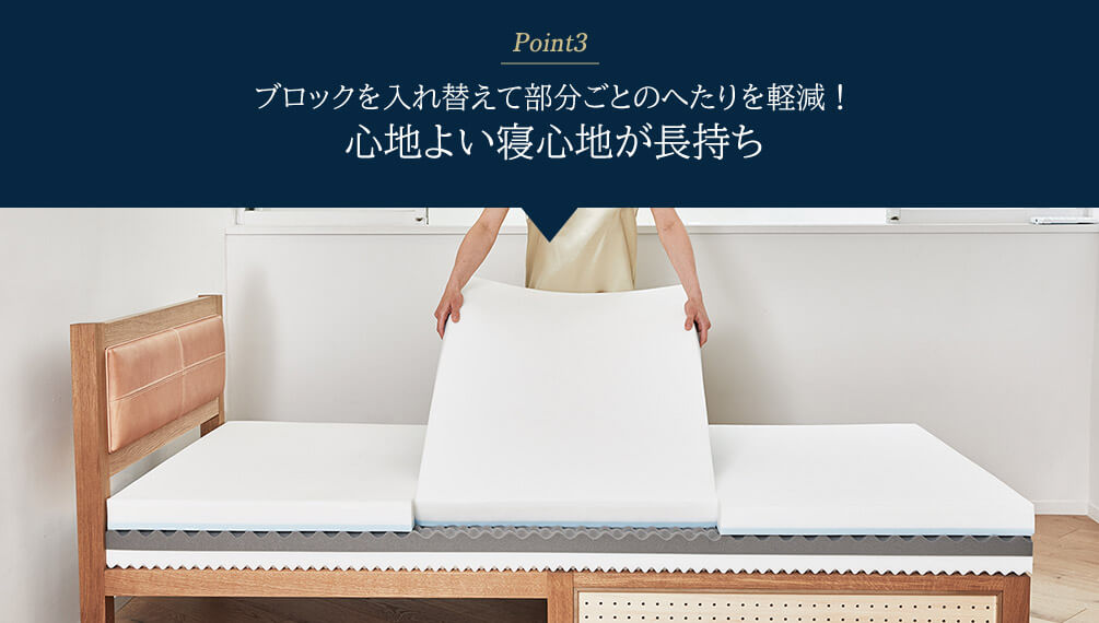 Point3 ブロックを入れ替えて部分ごとのへたりを軽減!心地よい寝心地が長持ち