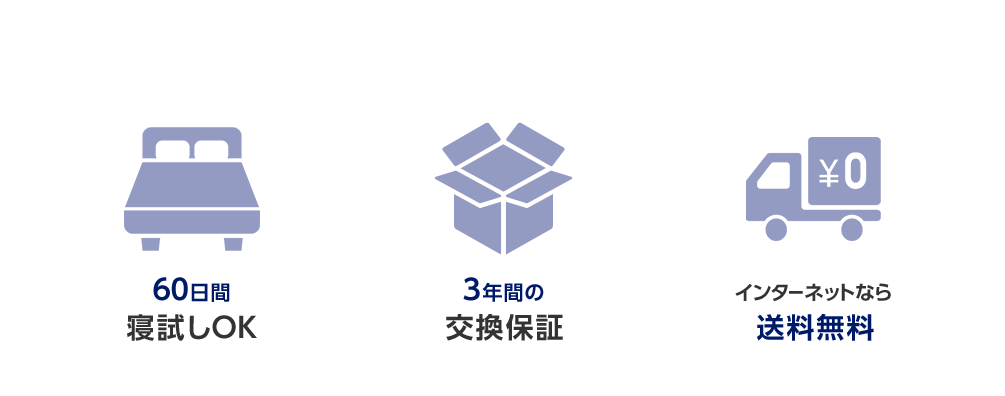 60日間寝試しOK 3年間の交換保証 インターネットなら送料無料