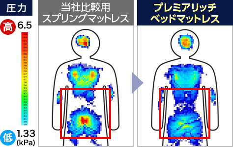圧力 高 6.5 低 1.33 （kPa） 当社比較用 スプリングマットレス プレミアリッチ ベッドマットレス