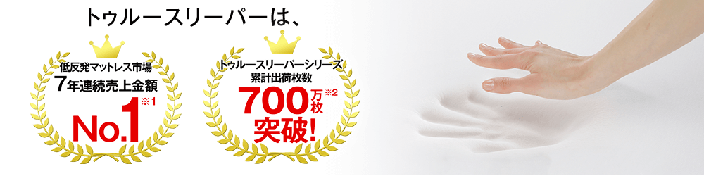 トゥルースリーパーは、低反発マットレス市場7年連続売上金額 No.1※1 トゥルースリーパーシリーズ累計出荷枚数 700万枚突破!※2