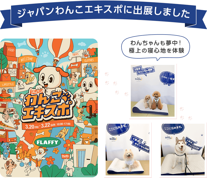 ジャパンわんこエキスポに出展しました　わんちゃんも夢中！極上の寝心地を体験