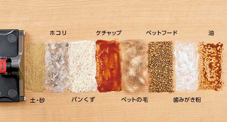 土・砂 ホコリ パンくず ケチャップ ペットの毛 ペットフード 歯みがき粉 油